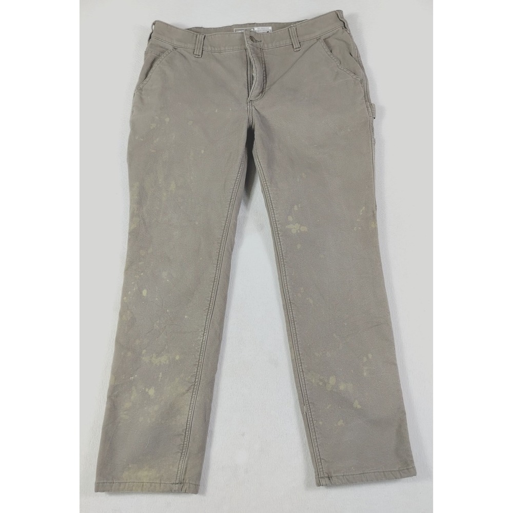Carhartt Pants Womens 12 Short Brown Relaxed Fit Fleece Lined Carpenter Workwear